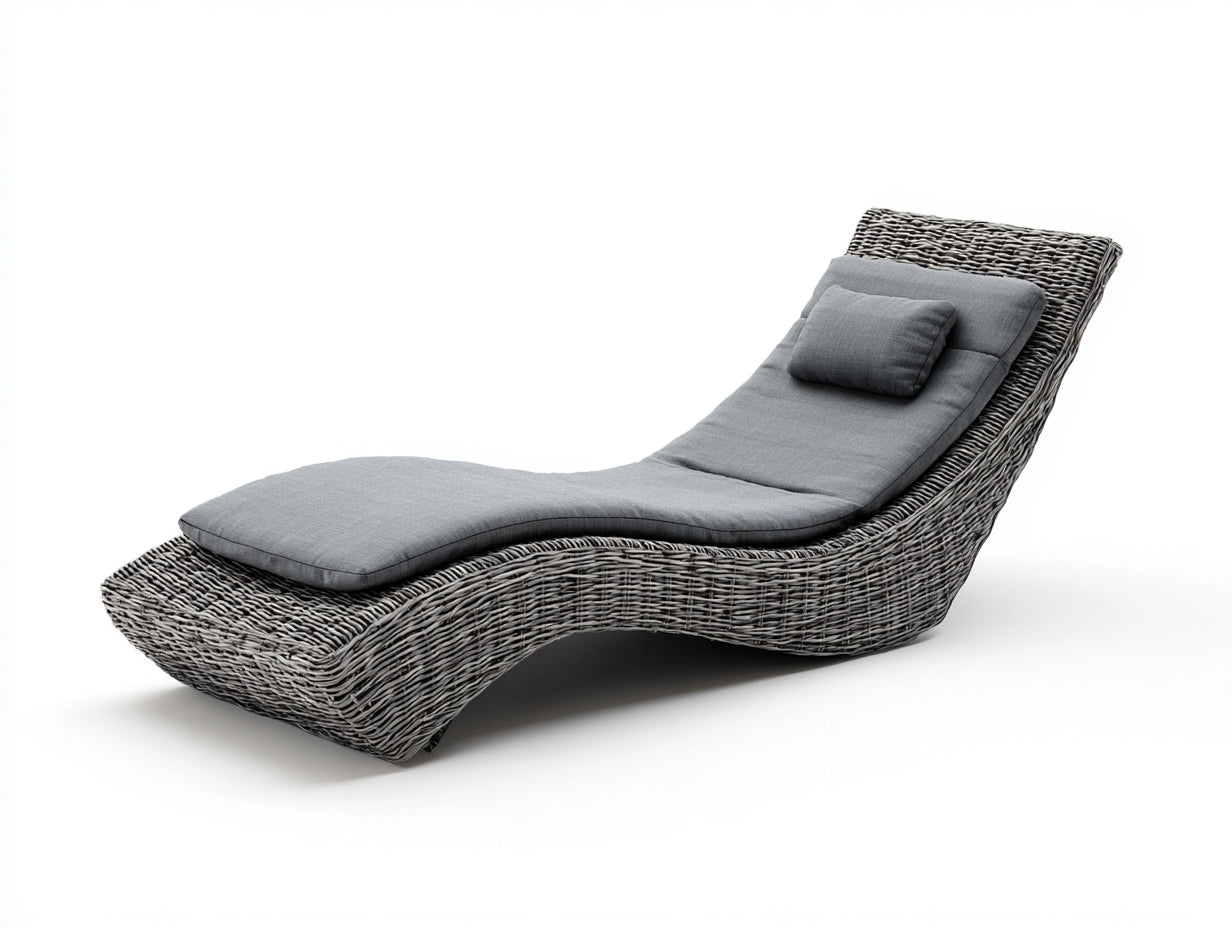 Bain de soleil - rotin-tissu - 209 x 78 x 97 cm - gris-rotin gris - style contemporain ergonomique
