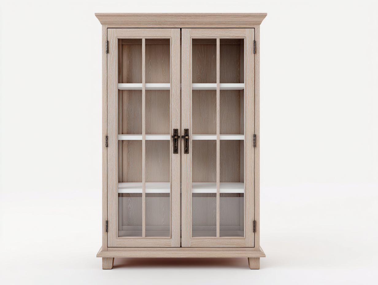 Vitrine - Bois - Verre - 92 x 40 x 180 cm - Bois clair-Noir - Style rustique