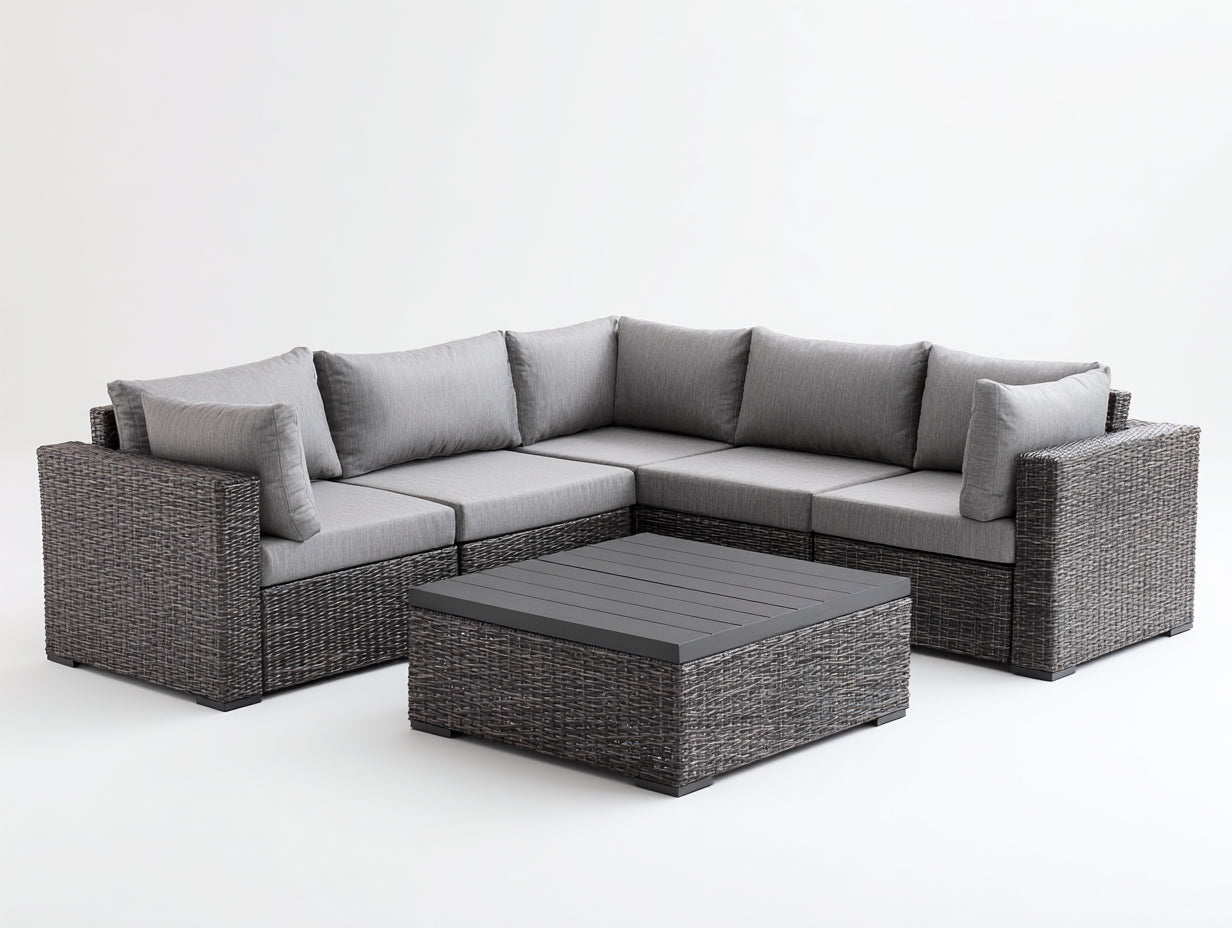 Canapé de jardin - Résine tressée-textile - 272 x 272 x 76 cm - Gris anthracite-gris clair - Style contemporain