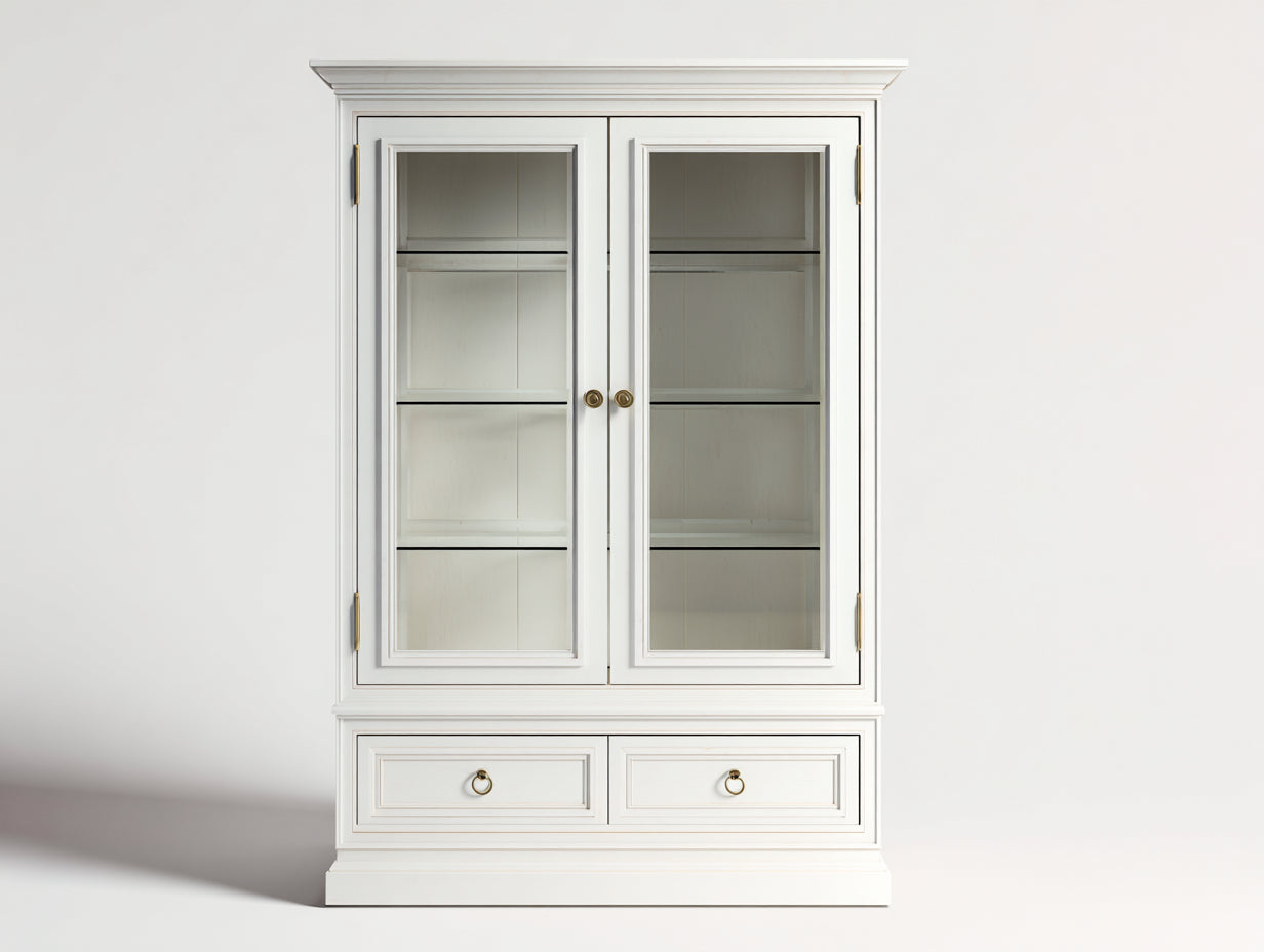 Vitrine - Bois - Verre - 98 x 42 x 188 cm - Blanc-Or - Style classique
