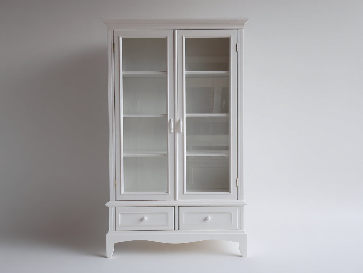 Vitrine - Bois - Verre - 90 x 40 x 185 cm - Blanc - Style classique