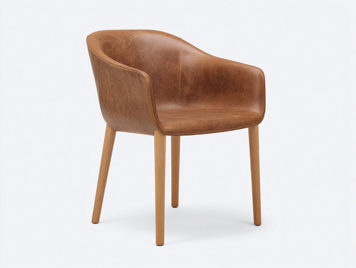 Chaise de salle à manger - Similicuir - Bois - 61 x 58 x 82 cm - Marron cognac - Style vintage
