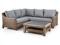 Canapé de jardin - Résine tressée-bois-textile - 258 x 210 x 82 cm - Brun naturel-gris - Style contemporain