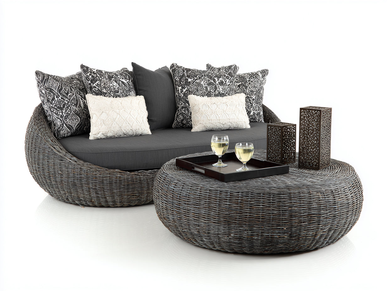 Canapé de jardin - Résine tressée-Tissu - 182 x 102 x 82 cm - Gris foncé-Anthracite - Style contemporain