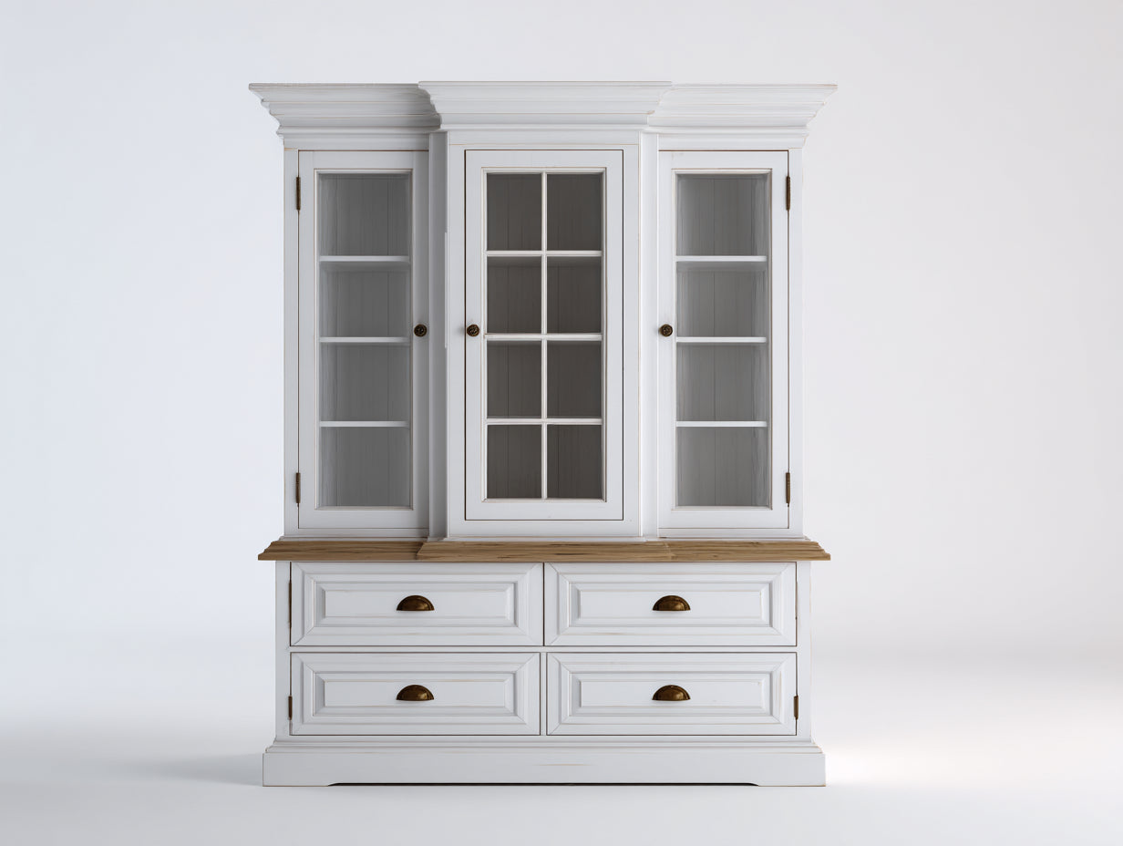 Vitrine - Bois - Verre - 125 x 48 x 195 cm - Blanc-Marron-Or - Style campagne