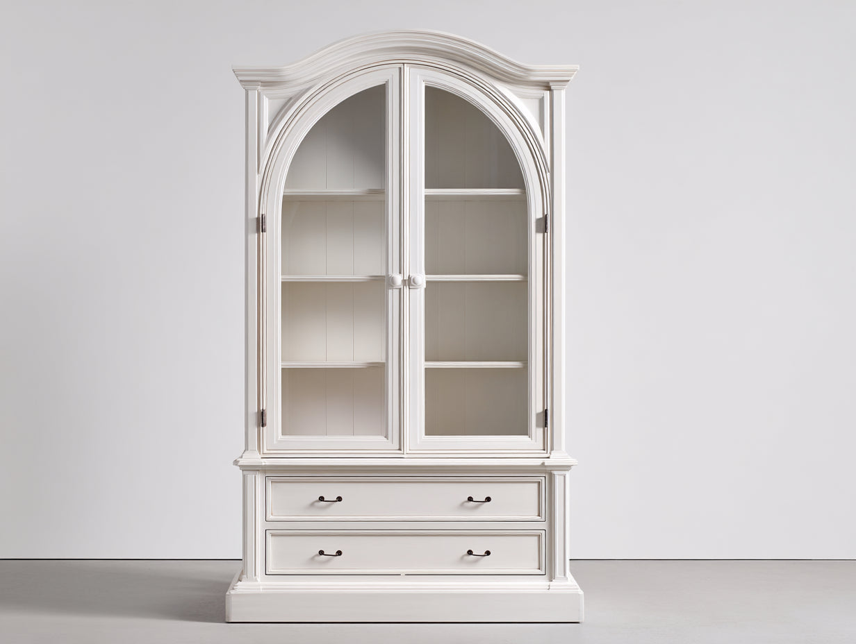 Vitrine - Bois - Verre - 100 x 45 x 200 cm - Blanc-Noir - Style classique