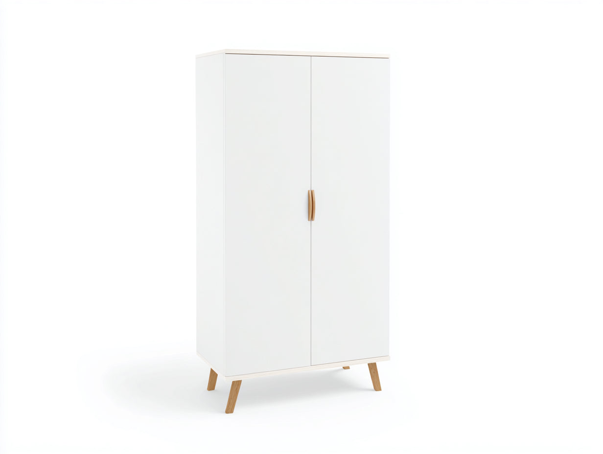 Armoire - Panneaux de bois - Bois - 90 x 50 x 180 cm - Blanc-Bois naturel - Style scandinave