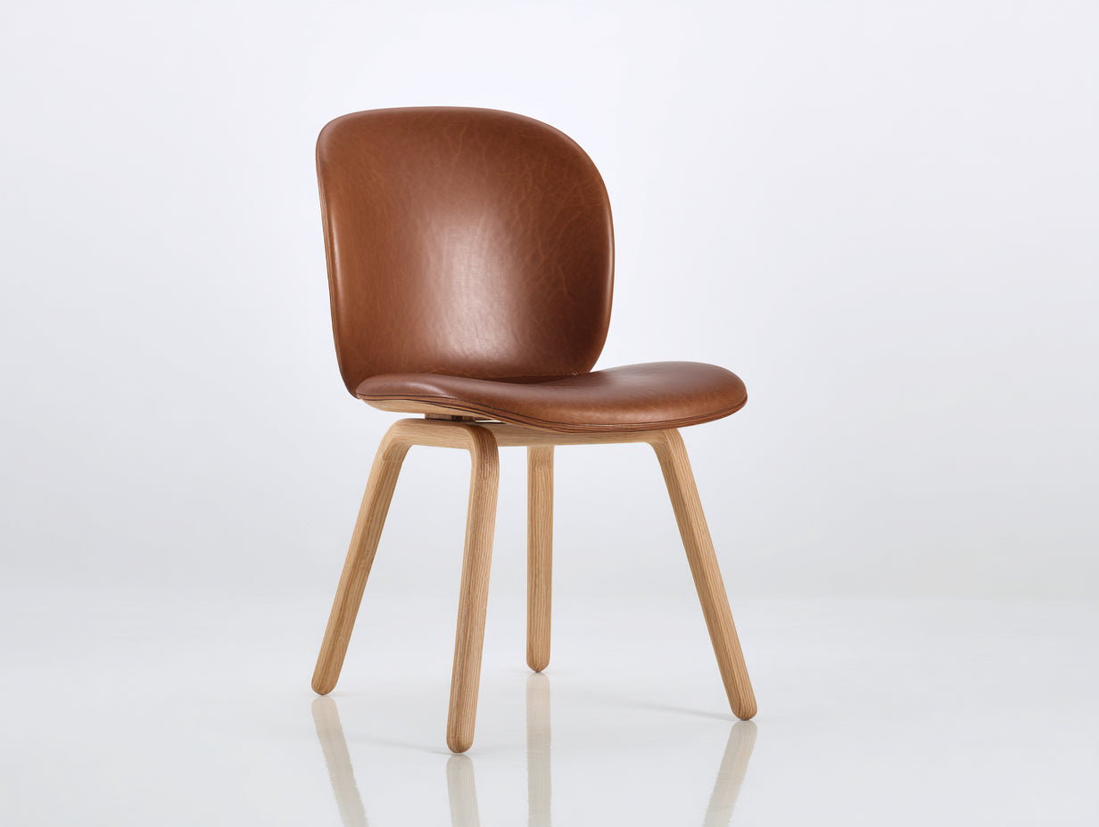 Chaise de salle à manger - Similicuir - Bois - 55 x 50 x 84 cm - Marron cognac - Style moderne