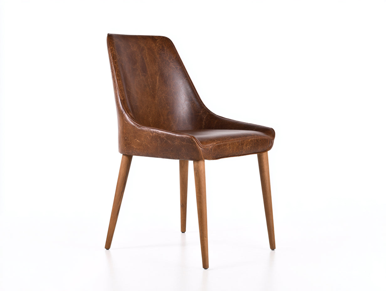 Chaise de salle à manger - Similicuir - Bois - 58 x 52 x 89 cm - Marron cognac - Style vintage