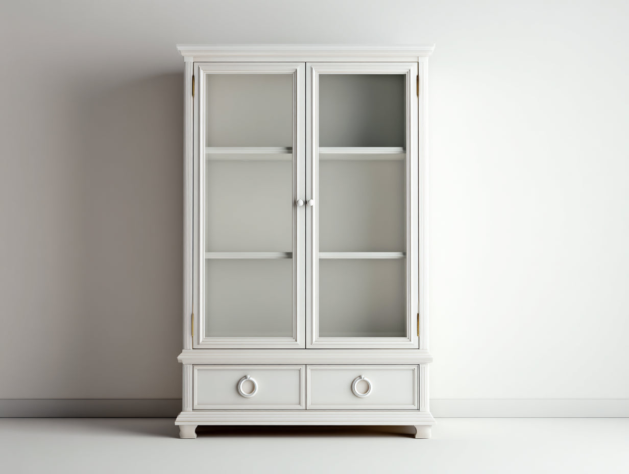 Vitrine - Bois - Verre - 95 x 42 x 190 cm - Blanc-Argent - Style classique