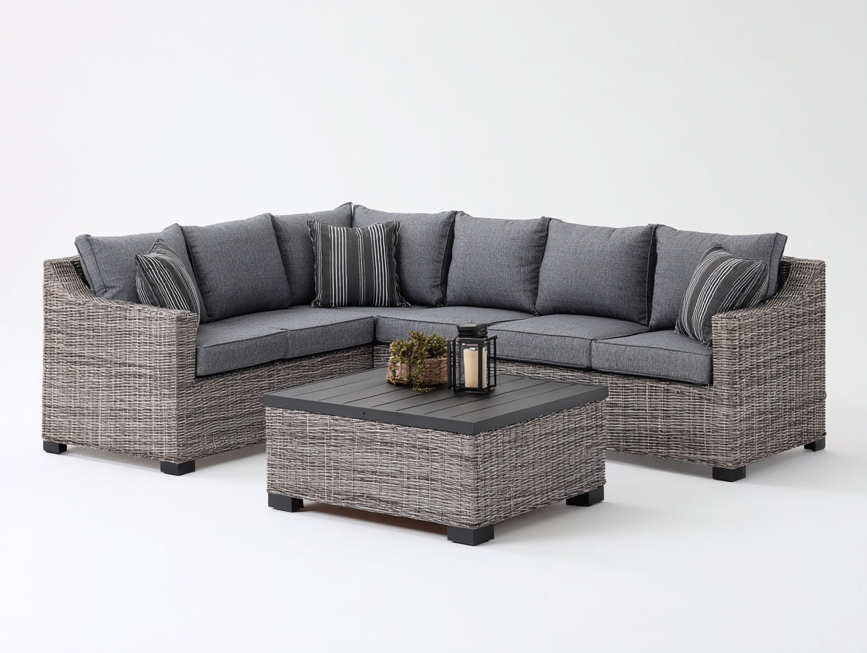 Canapé de jardin - Résine tressée-textile - 286 x 212 x 78 cm - Gris clair-gris anthracite - Style contemporain