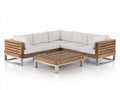 Canapé de jardin - Bois-métal-textile - 276 x 276 x 78 cm - Bois naturel-blanc-argent - Style contemporain