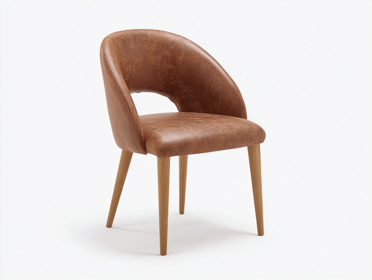 Chaise de salle à manger - Similicuir - Bois - 60 x 57 x 81 cm - Marron camel - Style rétro