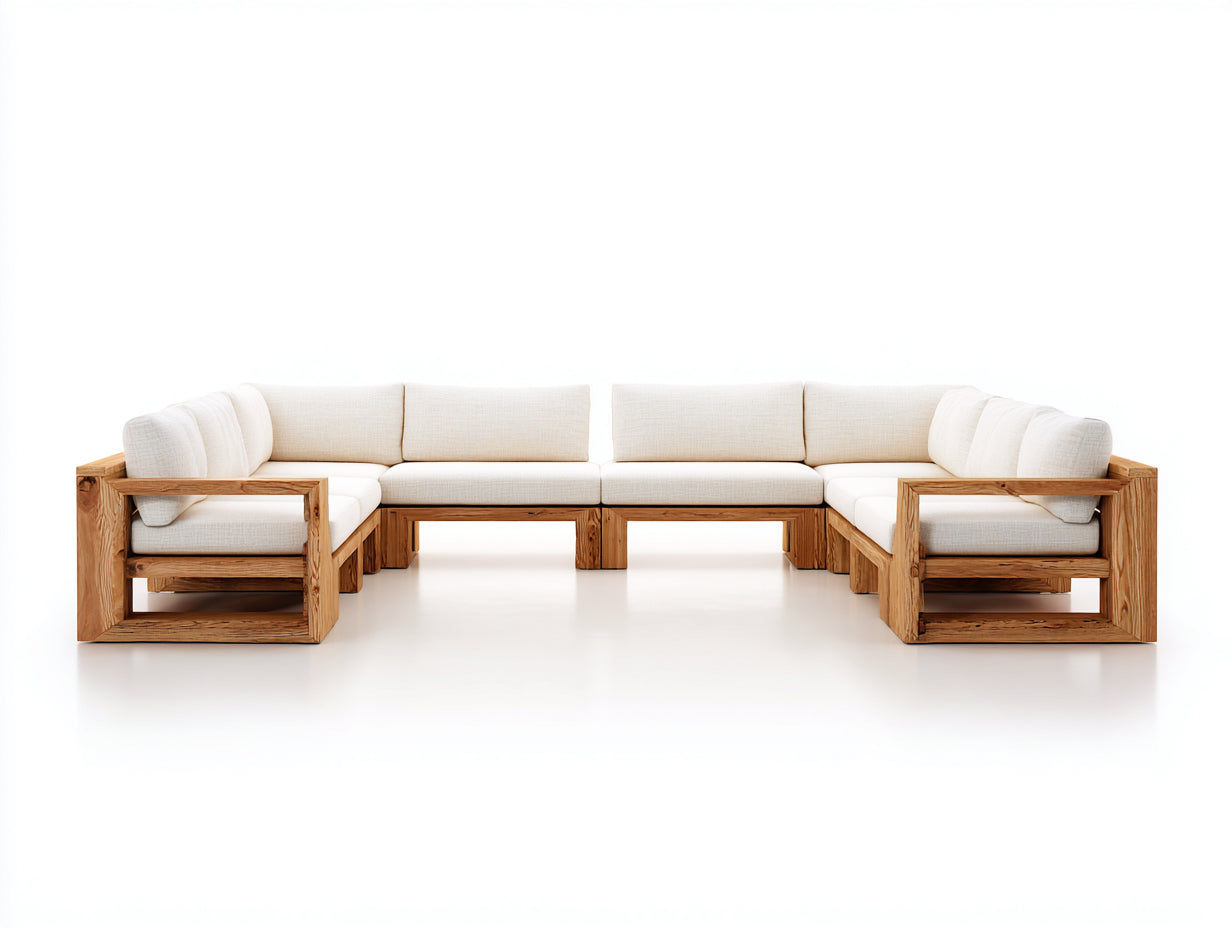 Canapé de jardin - Bois-textile - 368 x 178 x 78 cm - Bois naturel-blanc cassé - Style contemporain