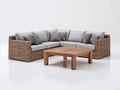 Canapé de jardin - Résine tressée-bois-textile - 278 x 278 x 79 cm - Brun naturel-gris clair - Style contemporain