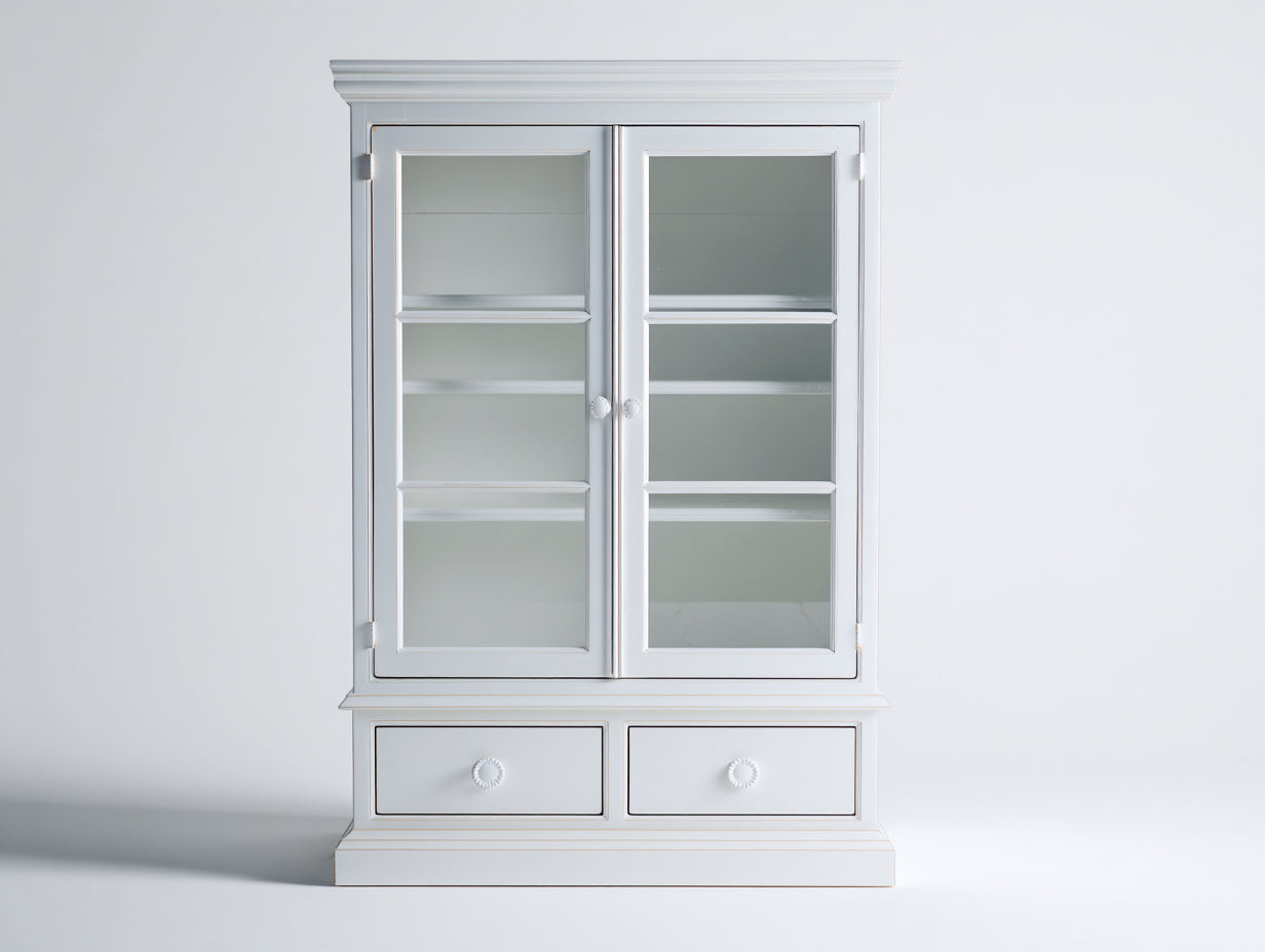 Vitrine - Bois - Verre - 92 x 40 x 180 cm - Blanc - Style classique