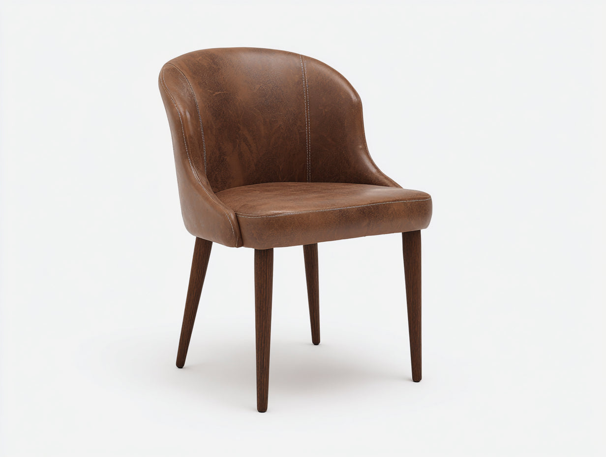 Chaise de salle à manger - Similicuir - Bois - 59 x 56 x 83 cm - Marron cognac - Style vintage