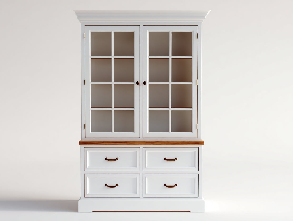 Vitrine - Bois - Verre - 105 x 45 x 195 cm - Blanc-Marron - Style campagne