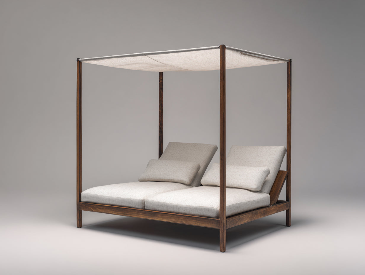Bain de soleil - bois-tissu - 205 x 165 x 205 cm - blanc cassé-bois foncé - style contemporain avec baldaquin