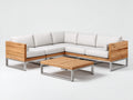 Canapé de jardin - Bois-métal-textile - 274 x 274 x 78 cm - Bois naturel-blanc-argent - Style contemporain