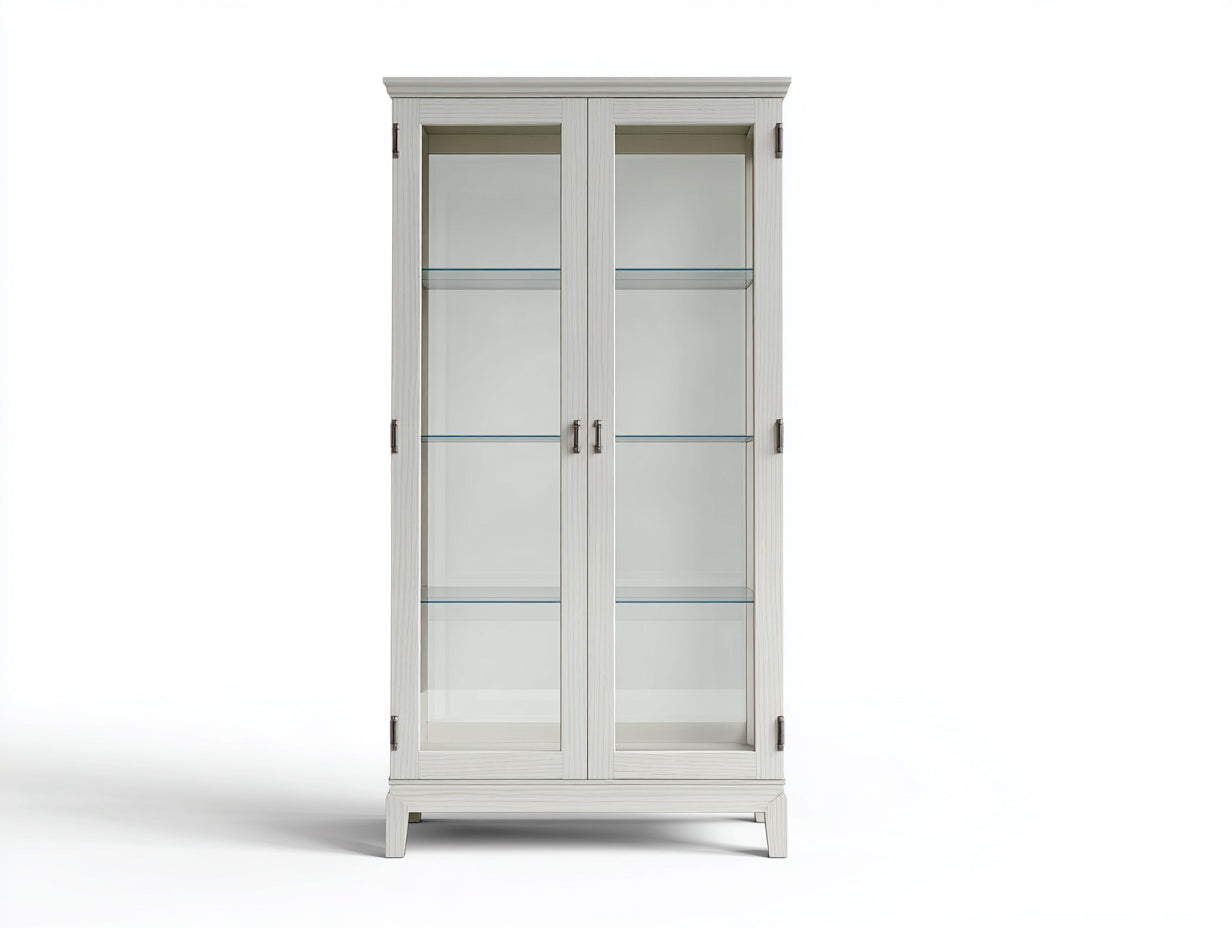 Vitrine - Bois - Verre - 90 x 38 x 190 cm - Blanc cassé-Argent - Style classique