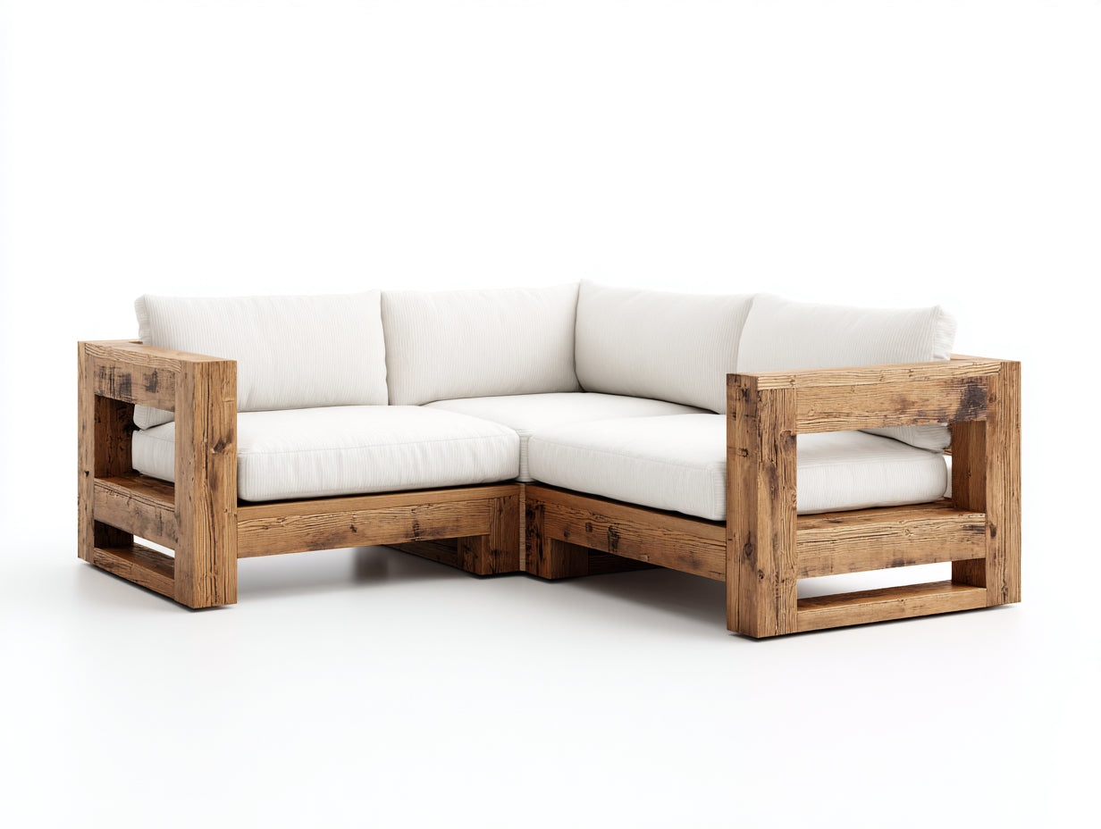Canapé de jardin - Bois-textile - 224 x 224 x 82 cm - Bois naturel-blanc cassé - Style rustique contemporain