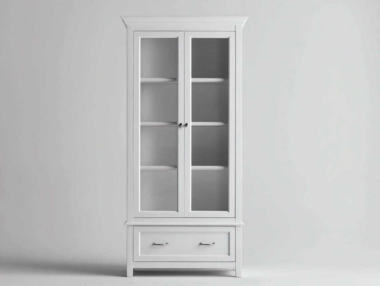 Vitrine - Bois - Verre - 88 x 40 x 188 cm - Blanc-Argent - Style classique