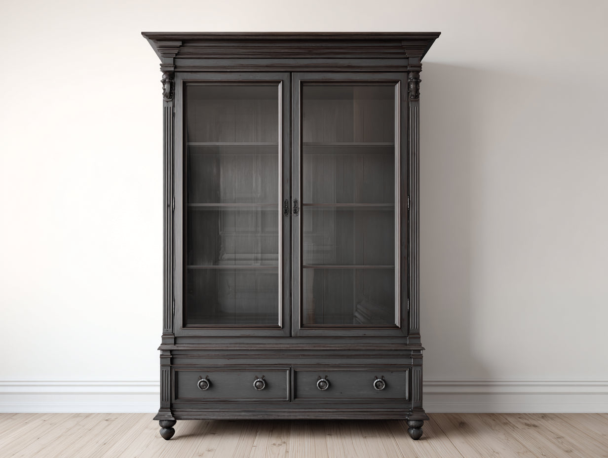 Vitrine - Bois - Verre - 110 x 45 x 200 cm - Gris anthracite-Noir - Style classique