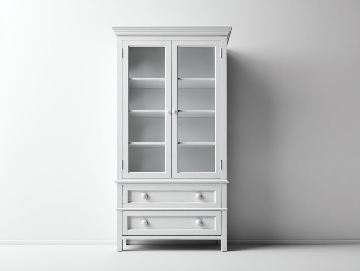 Vitrine - Bois - Verre - 90 x 42 x 190 cm - Blanc - Style classique