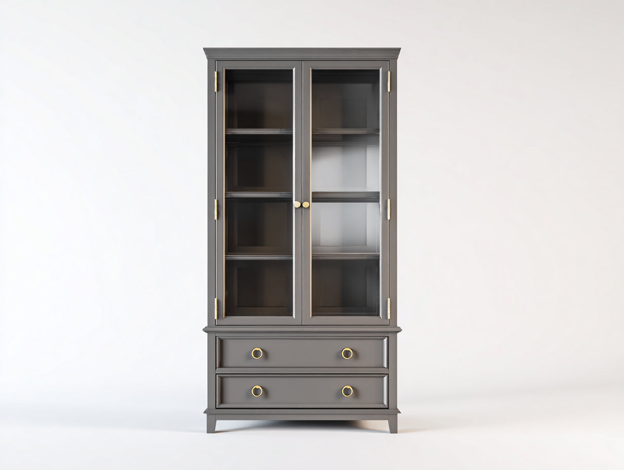 Vitrine - Bois - Verre - 95 x 42 x 195 cm - Gris foncé-Or - Style classique