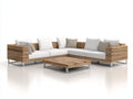 Canapé de jardin - Bois-métal-textile - 302 x 302 x 78 cm - Bois naturel-blanc-argent - Style contemporain
